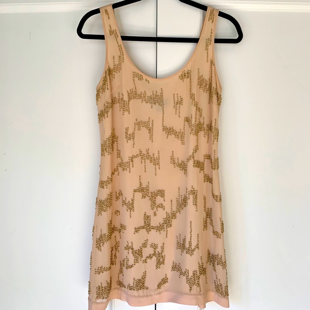 Bebe 100% Silk Mini Dress w/ Gold beading